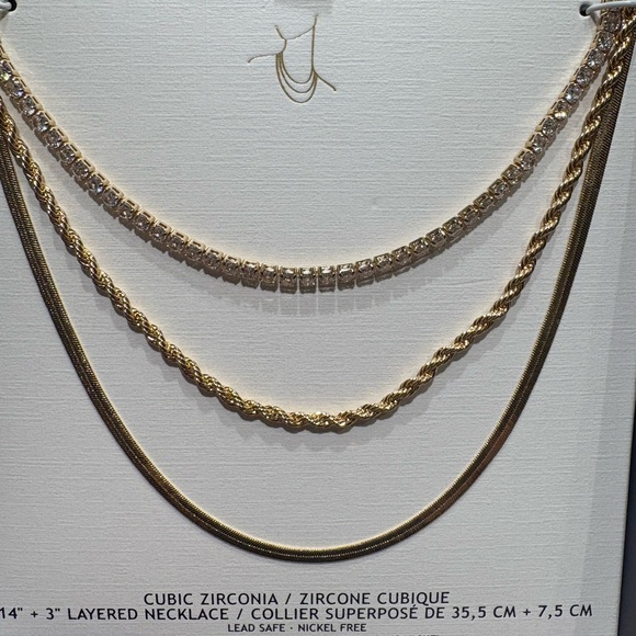NWT House of Harlow 1960 Gold and Cubic Zirconia Necklace Stack Trio - Picture 3 of 5